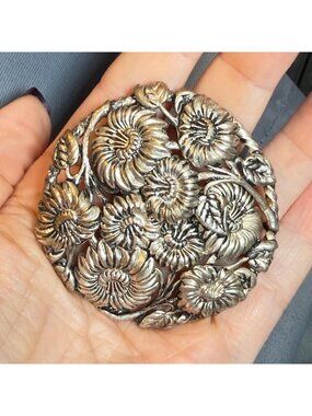 Vintage Silver Tone Flower Brooch Domed Floral Pin 2.5"
